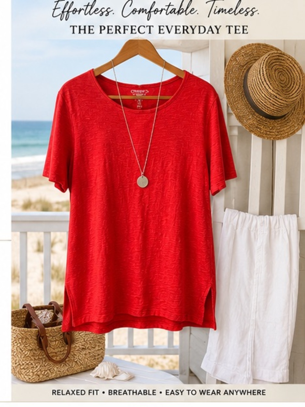 Chico’s The Ultimate Tee Red Size 2 (US Large) Cotton Modal Scoop Neck Top